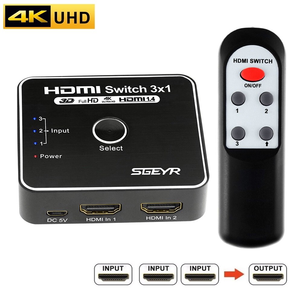 HDMI  ġ SGEYR 3 Է 1  HDMI 1.4 ó , Xbox PS4 Roku HDTV IR  , 4K 3D HD 1080P